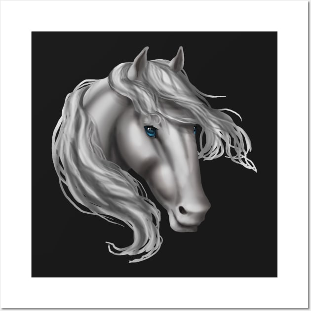 Horse Head - White with Blue Eyes Wall Art by FalconArt
